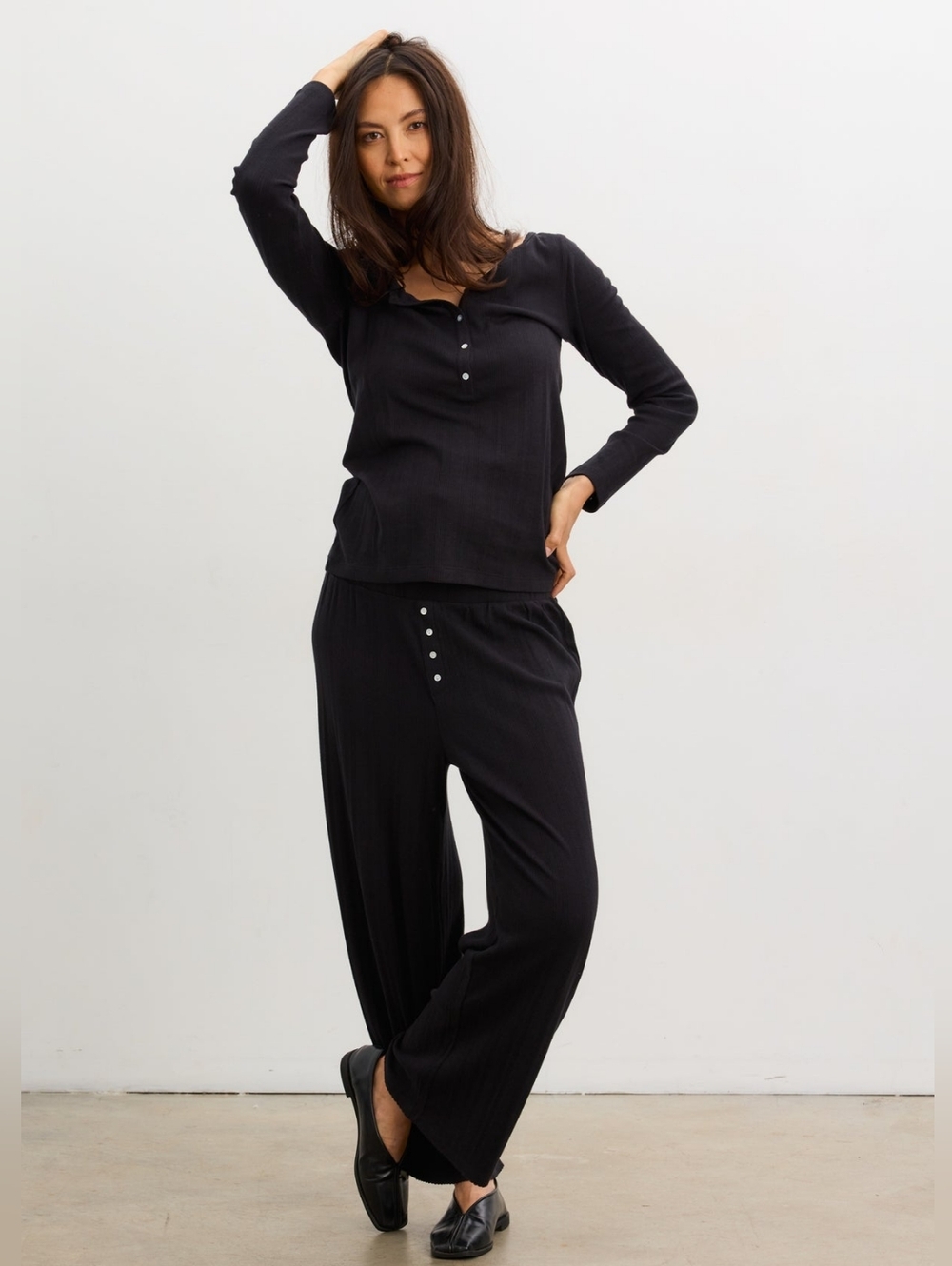 Hatch the pointelle henley and pant set, 1 small lounge pajama set
